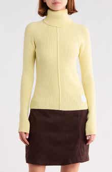 Ribbed Wool Blend Turtleneck Top