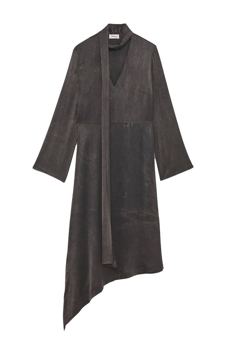 Viscose Asymmetrical Dress With Sash, Alternate, color, Metallic Silver