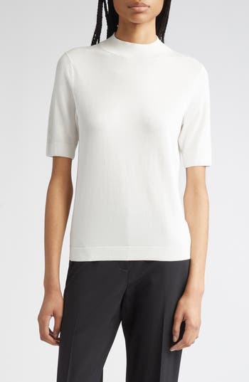 Lafayette 148 Kindcashmere Crewneck Short Sleeve Sweater In Gray