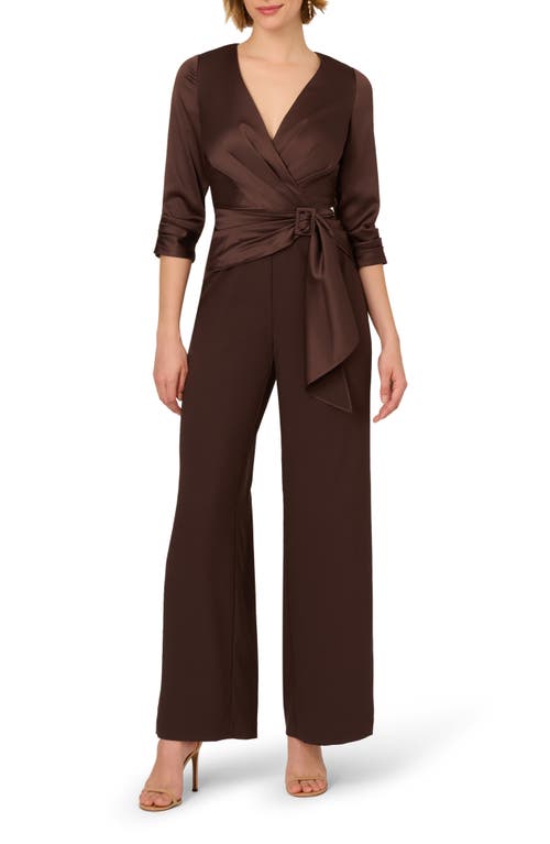 Adrianna Papell Belted Wide Leg Satin Crepe Jumpsuit