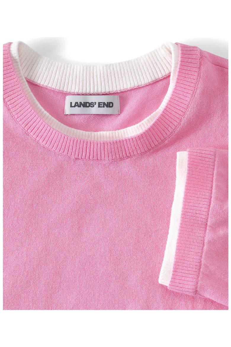 Double Trim Cotton Crew Neck Tee Sweater, Alternate, color, Seaside Pink/White