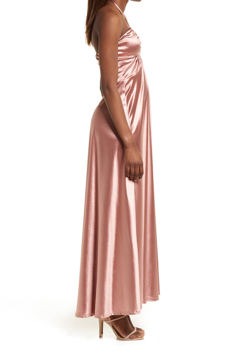 Halter Neck Keyhole Satin Gown, Alternate, color, DUSTY ROSE