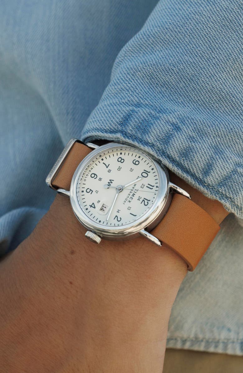Timex<sup>®</sup> Weekender Leather Strap Watch, 37mm, Alternate, color, 