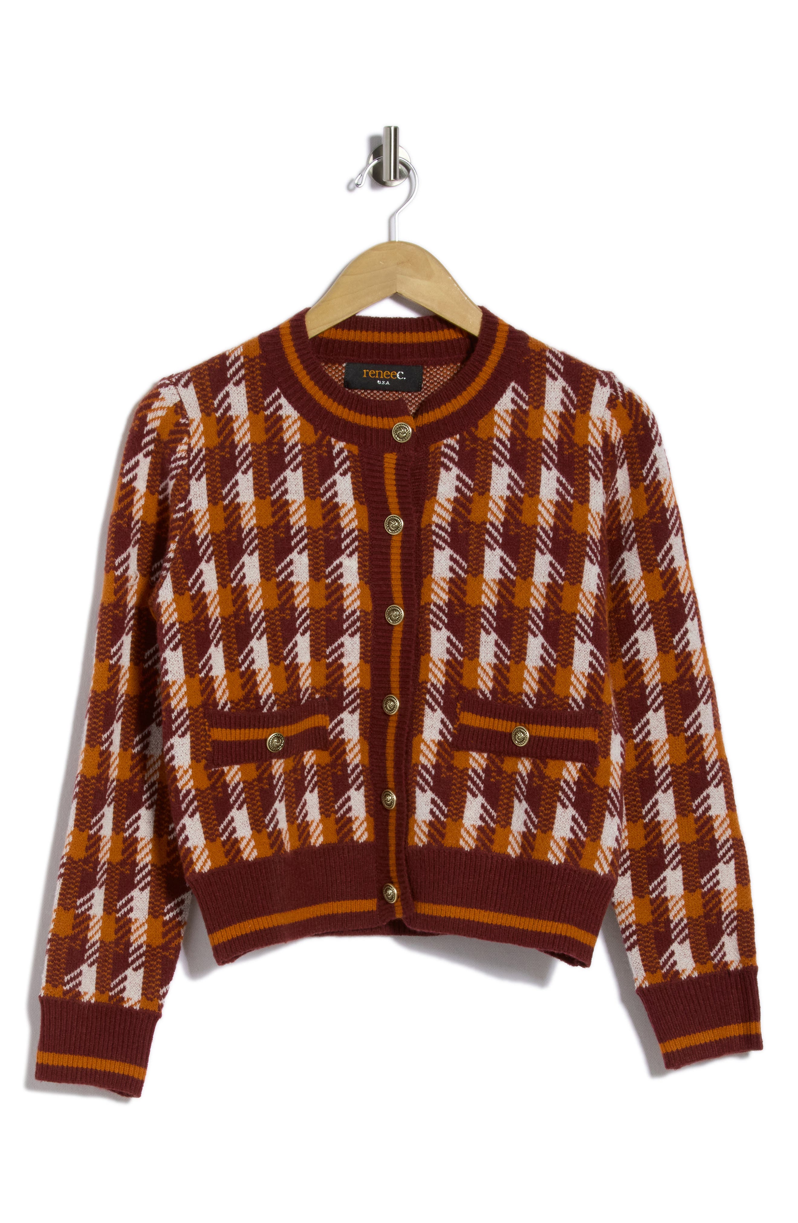 Houndstooth Plaid Cardigan