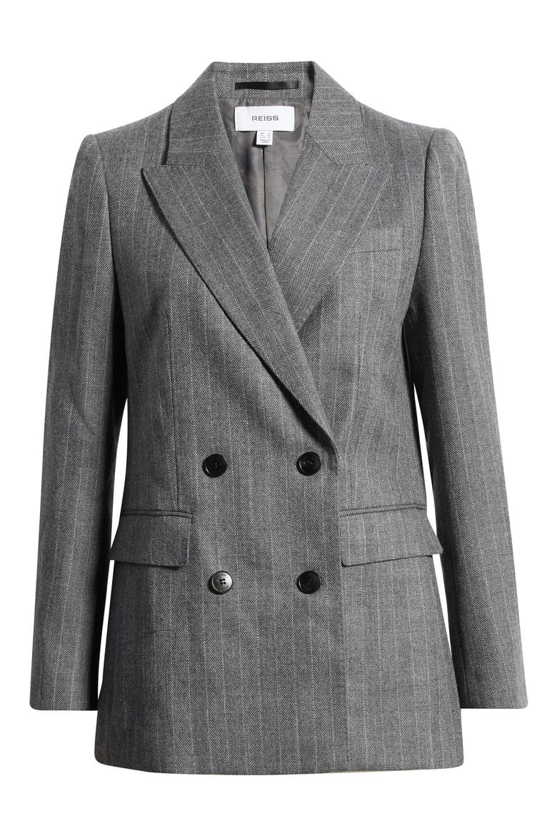 Astrid Pinstripe Herringbone Double Breasted Wool Blazer, Alternate, color, GREY