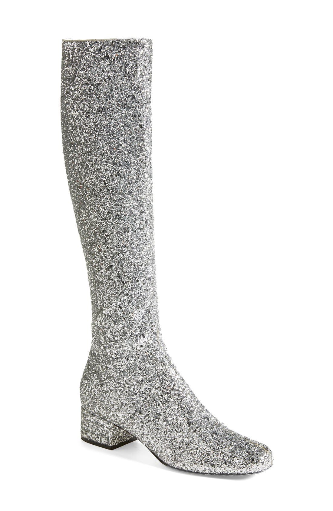 Knee High Glitter Boot, Main, color, SILVER
