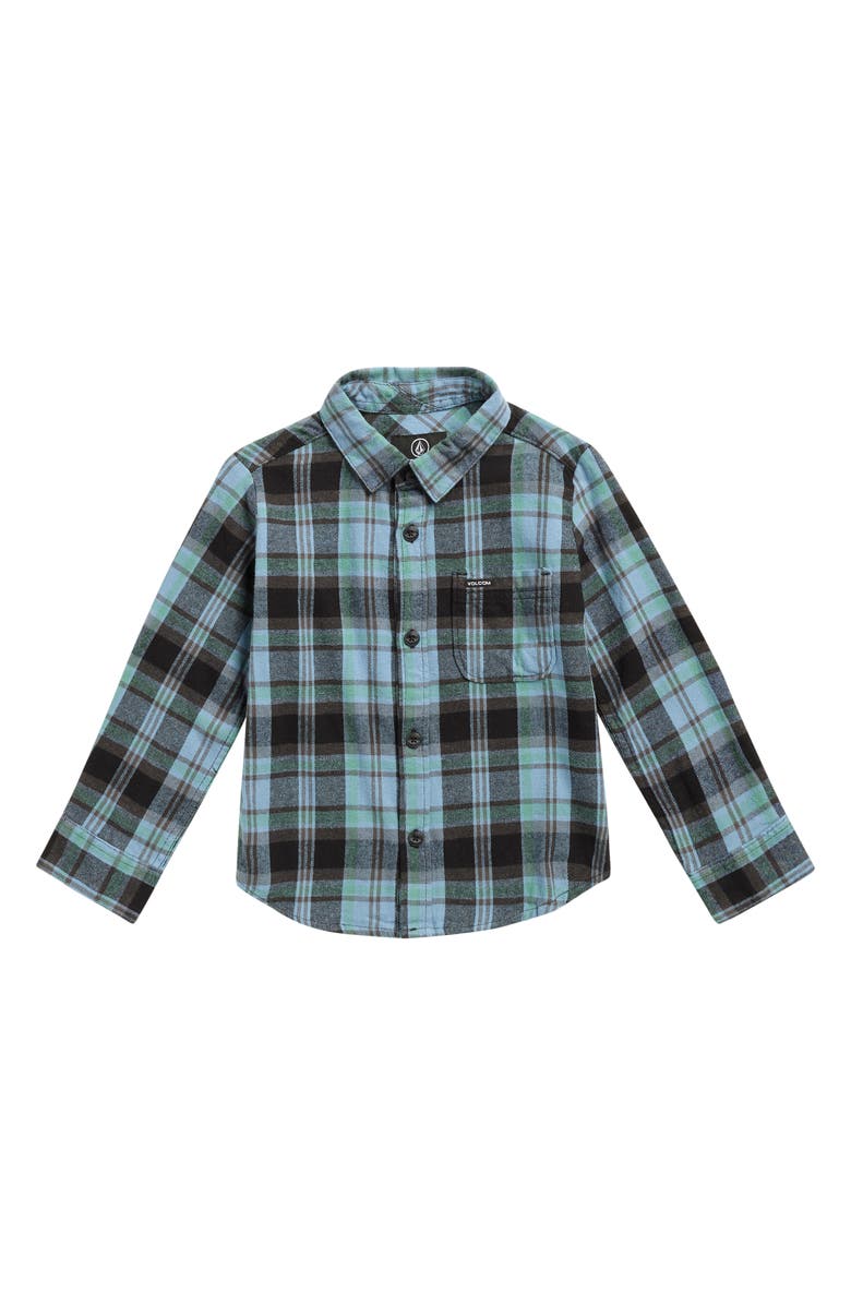 Volcom Kids' Caden Plaid Long Sleeve Flannel Shirt, Main, color, Med Blue