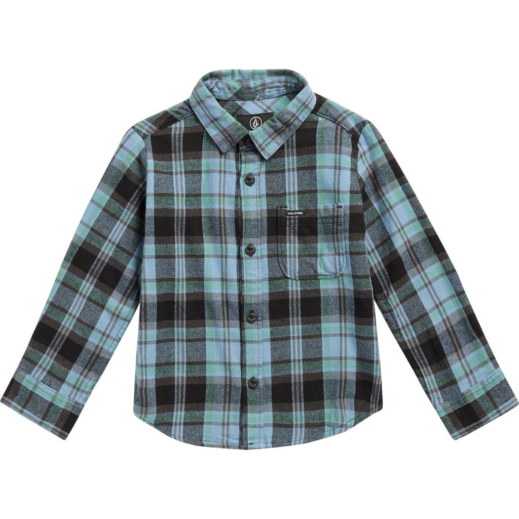 Volcom Kids' Caden Plaid Long Sleeve Flannel Shirt In Blue