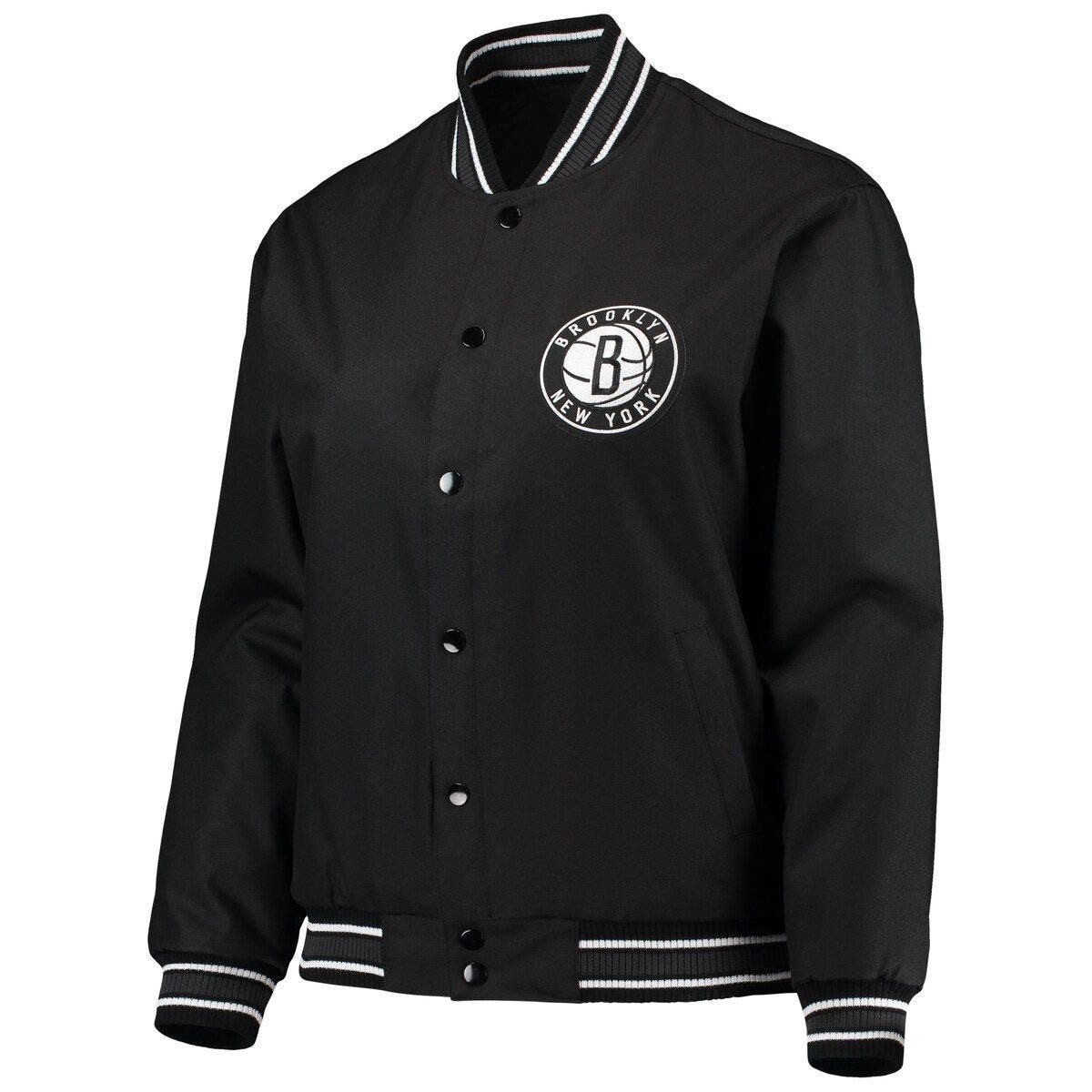 Women's JH Design Black Brooklyn Nets Plus Size Poly Twill Full-Snap Jacket - image 2