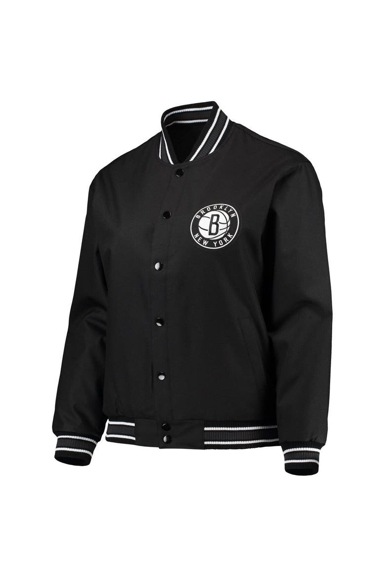 Women's JH Design Black Brooklyn Nets Plus Size Poly Twill Full-Snap Jacket, Alternate, color, Black