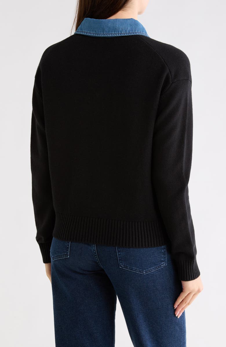 French Connection Denim Trim Pullover, Alternate, color, Black