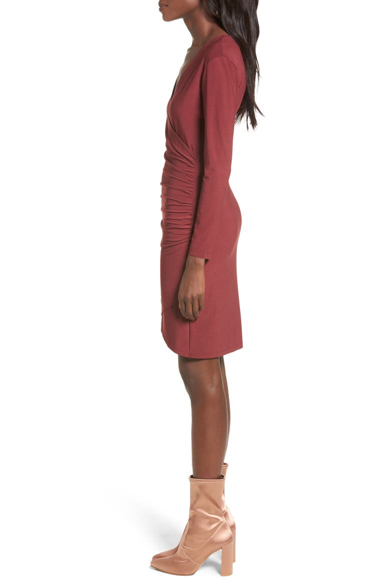Ruched Sheath Dress, Alternate, color, RED TANNIN