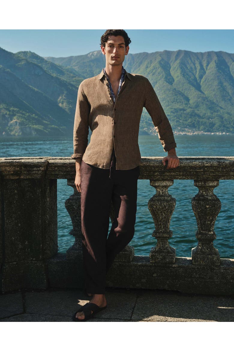 Giles Lino Tailored Fit Italian Linen Shirt, Alternate, color, Espresso