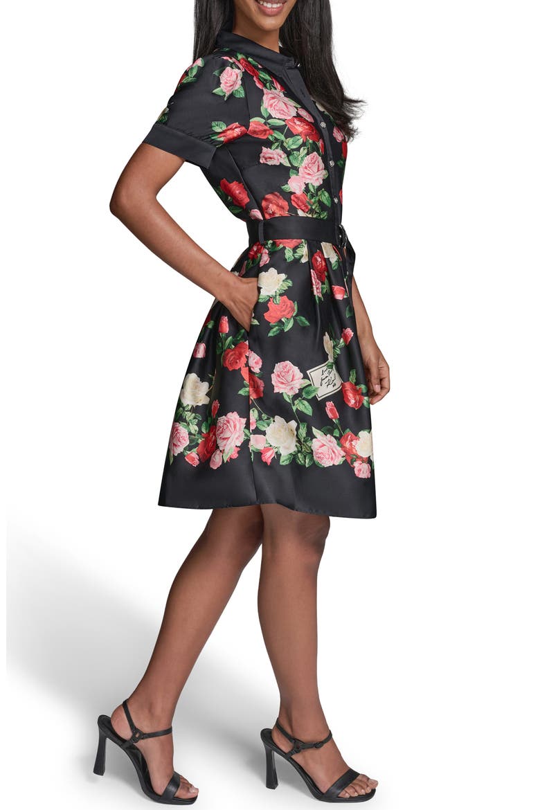Floral Print Shirtdress, Alternate, color, BLACK MULTI