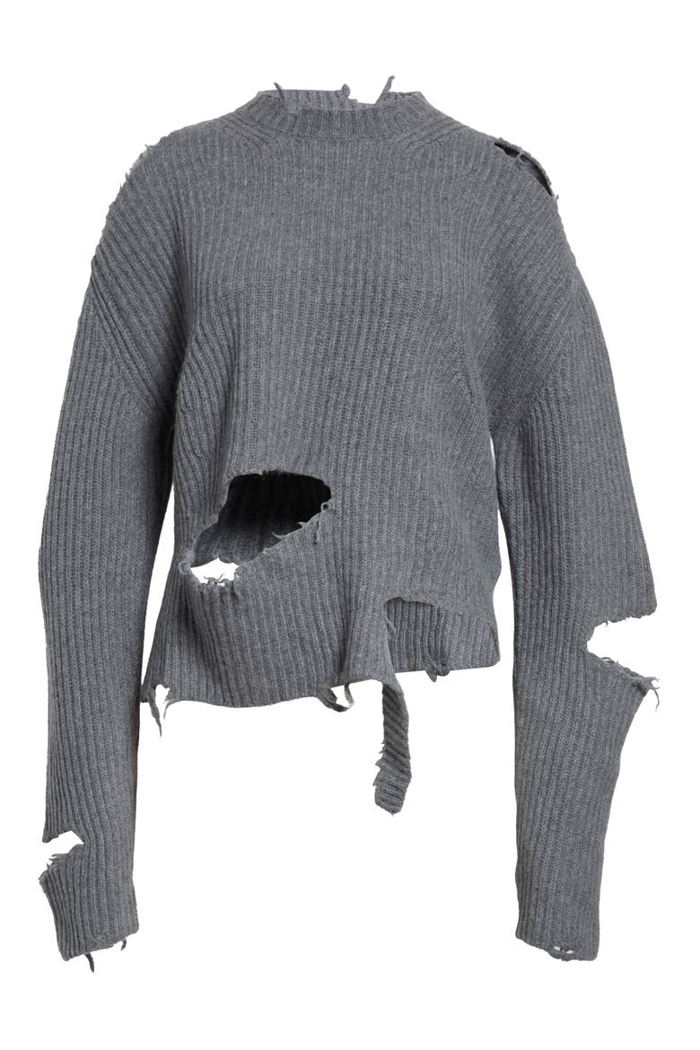 Ozie Destroyed Rib Merino Wool Sweater (Nordstrom Exclusive), Alternate, color, GREY