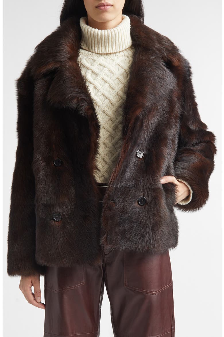 Cleophee Genuine Shearling Coat, Main, color, DARK BROWN