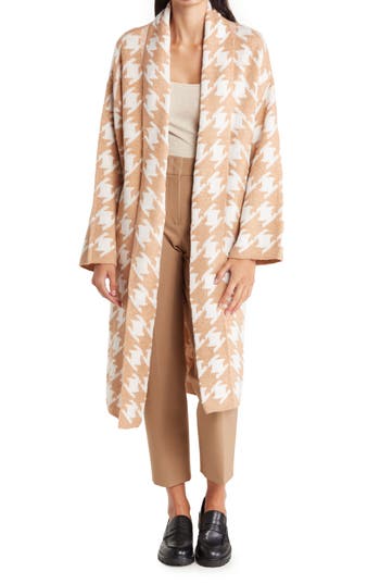 By Design Chloe Open Patterned Cardigan In Houndstooth Blush Combo A/s