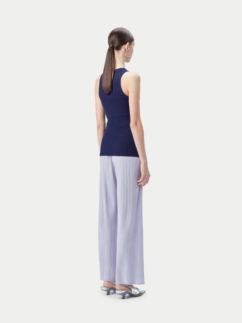 Gobi Mongolian Cashmere Ribbed Cotton Silk Cashmere Blend Tank Top In Navy