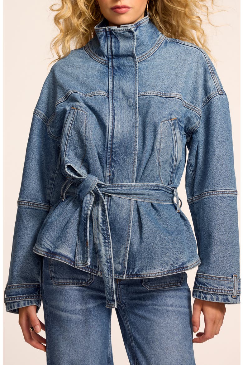 Robin Belted Denim Jacket, Main, color, MID CERULEAN