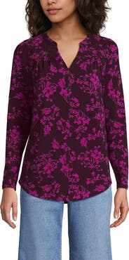 Lands' End Long Sleeve Lightweight Jersey Notch Neck Tunic Top