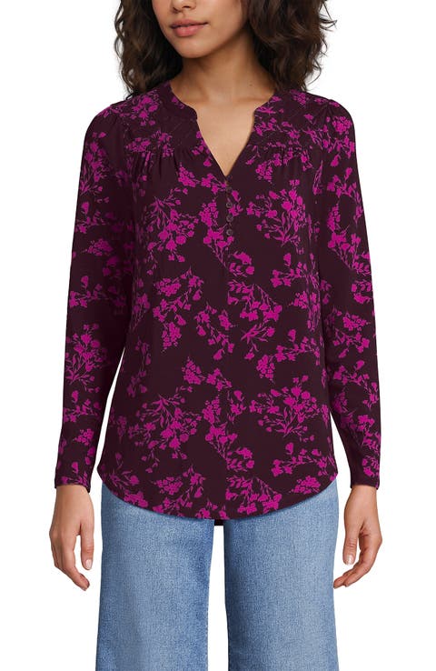 Lands' End Long Sleeve Lightweight Jersey Notch Neck Tunic Top