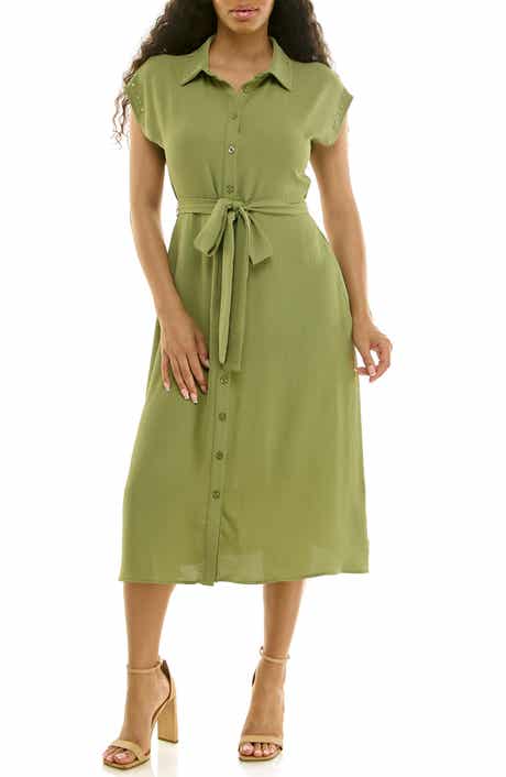 Studded Cap Sleeve Midi Shirtdress