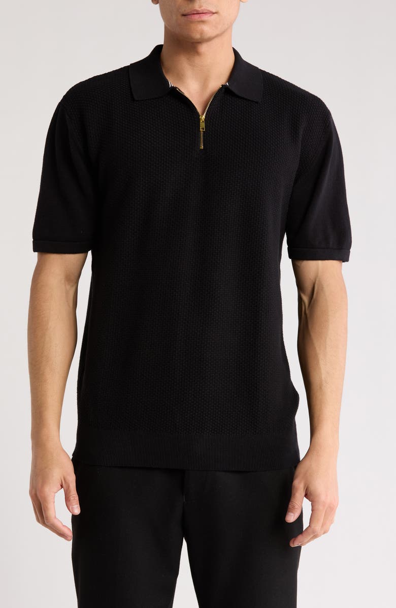 DENIM AND FLOWER Textured Polo Sweater, Main, color, 