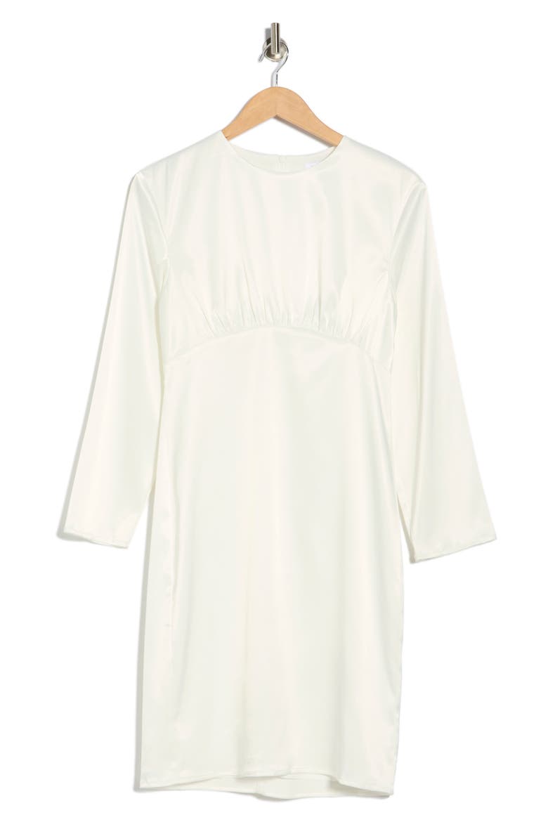 Empire Waist Long Sleeve Satin Dress, Alternate, color, WHITE