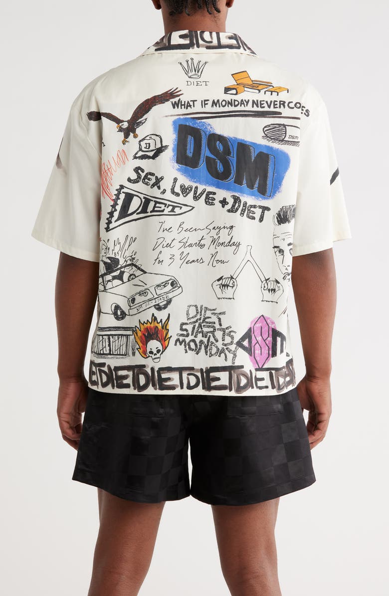 DIET STARTS MONDAY Doodle Graphic Camp Shirt, Alternate, color,