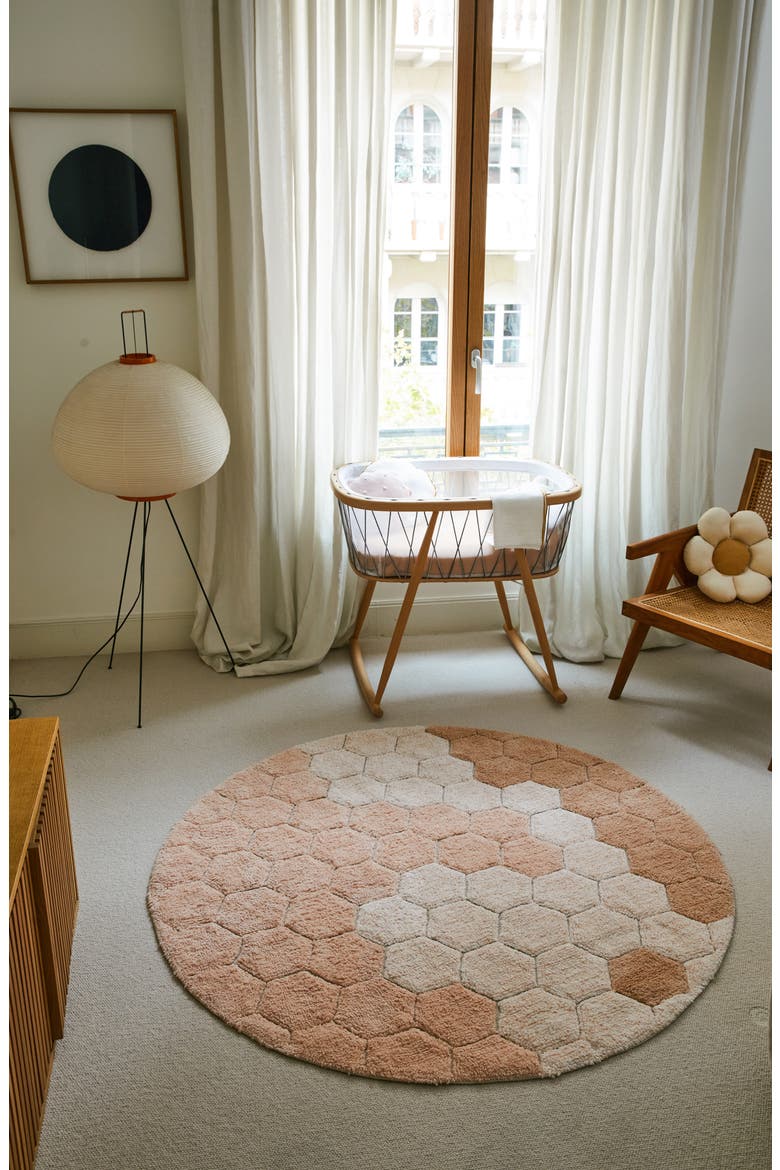 Honeycomb Washable Cotton Blend Round Rug, Alternate, color, ROSE