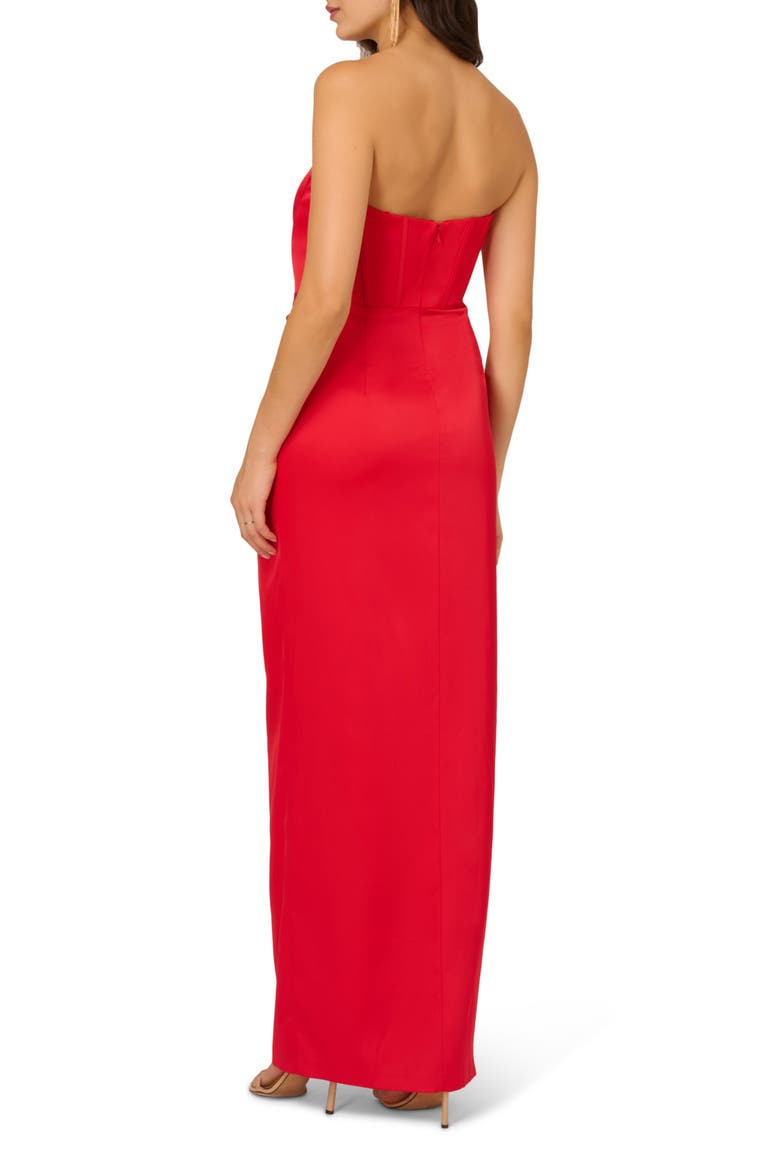 Strapless Stretch Satin Gown, Alternate, color, CHATEAU RED