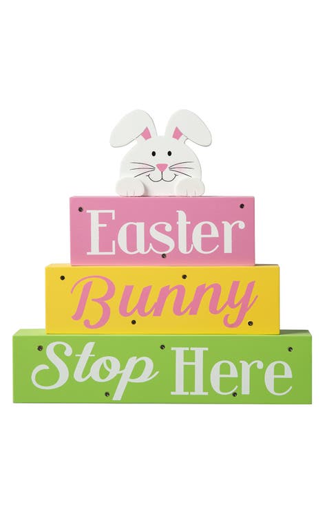 Easter LED Lighted Wooden Bunny Block Word Sign
