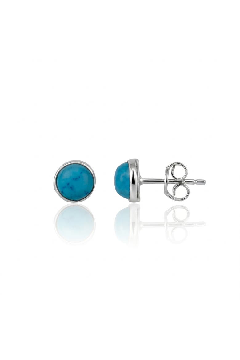 Blue Turquoise Dome Sterling Silver Stud Earrings, Main, color, Silver