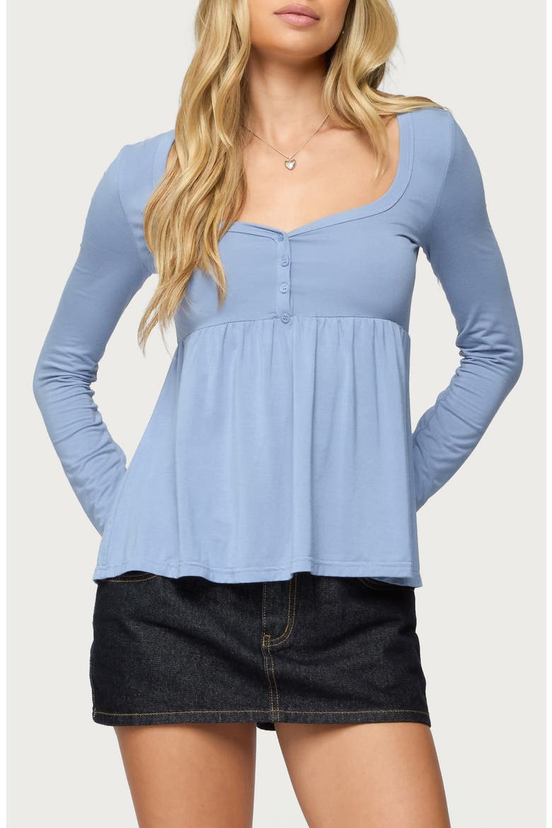 Lilla Henley Long Sleeve Babydoll Top, Main, color, BLUE