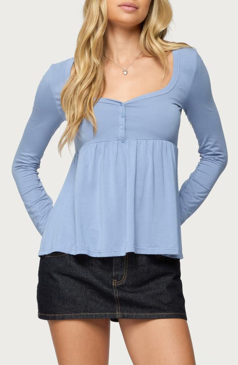 Lilla Henley Long Sleeve Babydoll Top