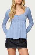 EDIKTED Lilla Henley Long Sleeve Babydoll Top