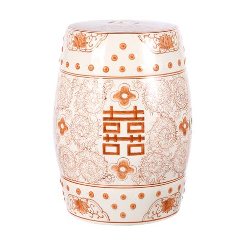 Double Happiness 18" Chinoiserie Ceramic Drum Garden Stool