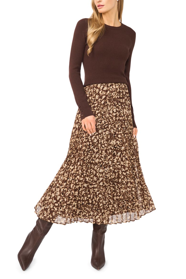 Button Cuff Rib Crewneck Sweater, Alternate, color, CHICORY COFFEE
