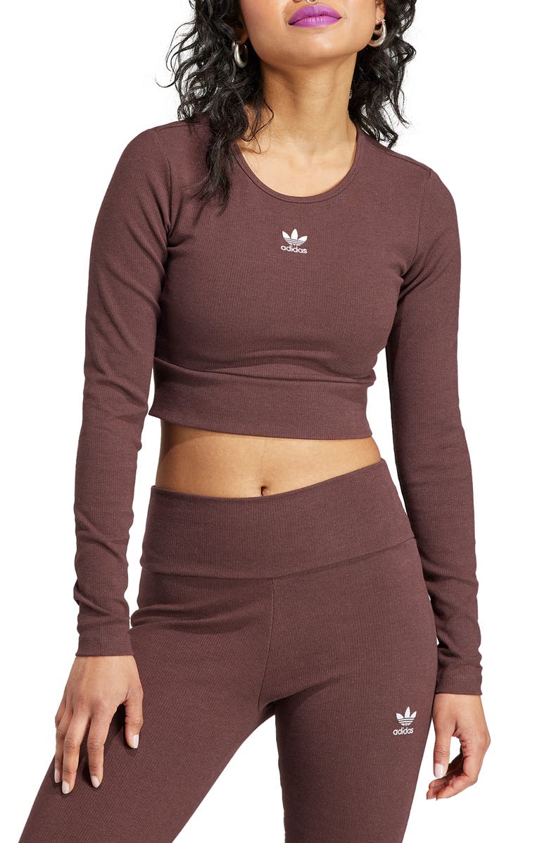 adidas Originals Rib Long Sleeve Crop Top, Main, color, 