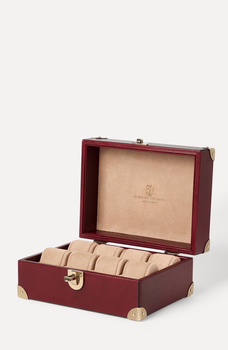 Brunello Cucinelli Calfskin watch case, Alternate, color, Wine