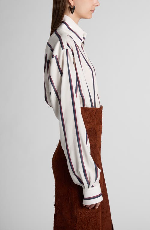 Alexander Mcqueen Stripe Silk Button-up Shirt In Ivory-navy-burgundy