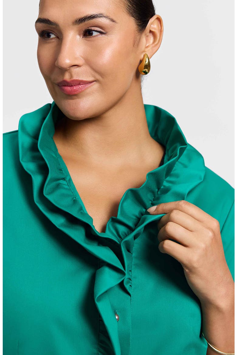 Edith Ruffle Button-Up Shirt, Alternate, color, EMERALD