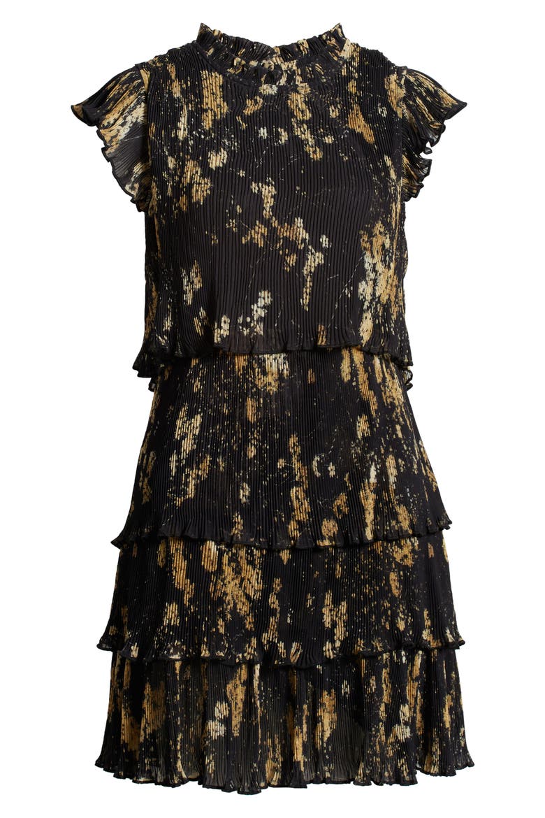 Antheia Tiered Plissé Dress, Alternate, color, BLACK GOLD