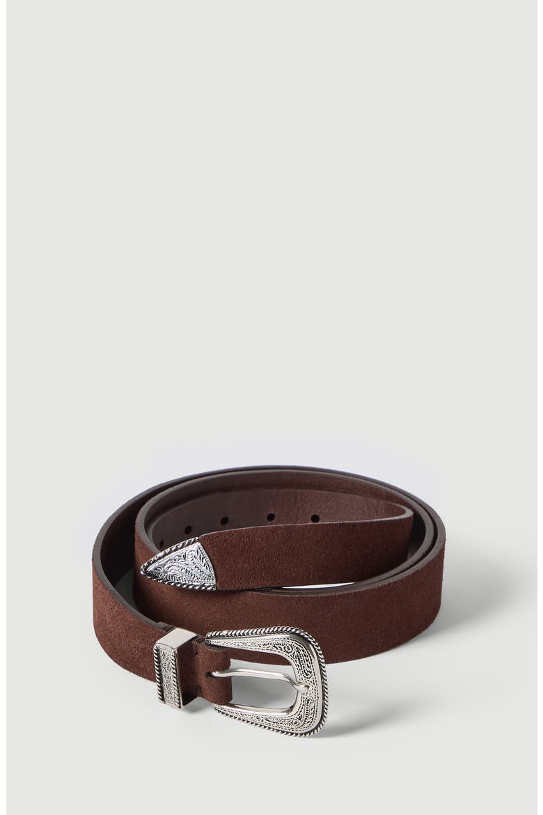 Reversed leather belt with tip, Alternate, color, Brown