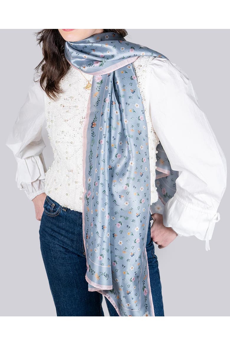 Ditsy Sprigs Silky Scarf, Alternate, color, Dusky Blue