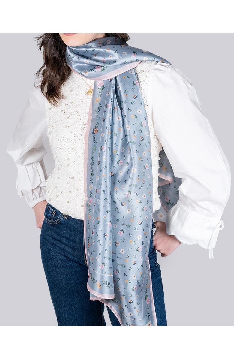 Fable England Ditsy Sprigs Silky Scarf, Alternate, color, Dusky Blue