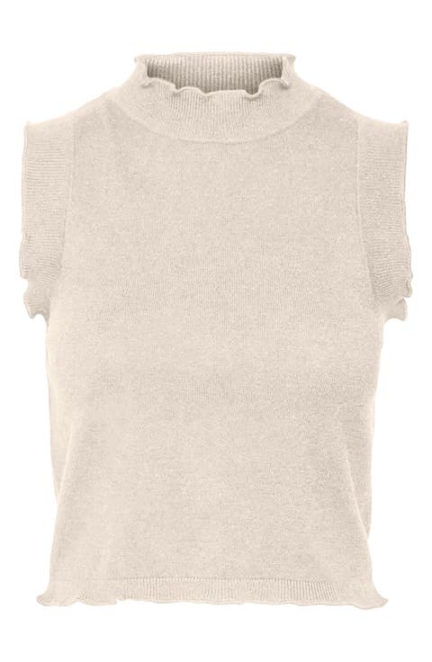 Ruffle Neck Sleeveless Sweater