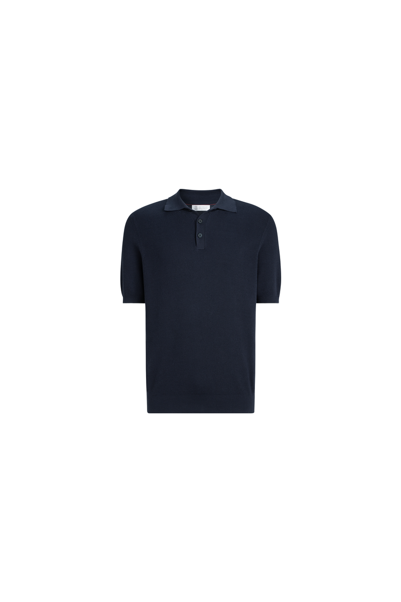 Cotton English rib knit polo shirt, Alternate, color, Navy Blue