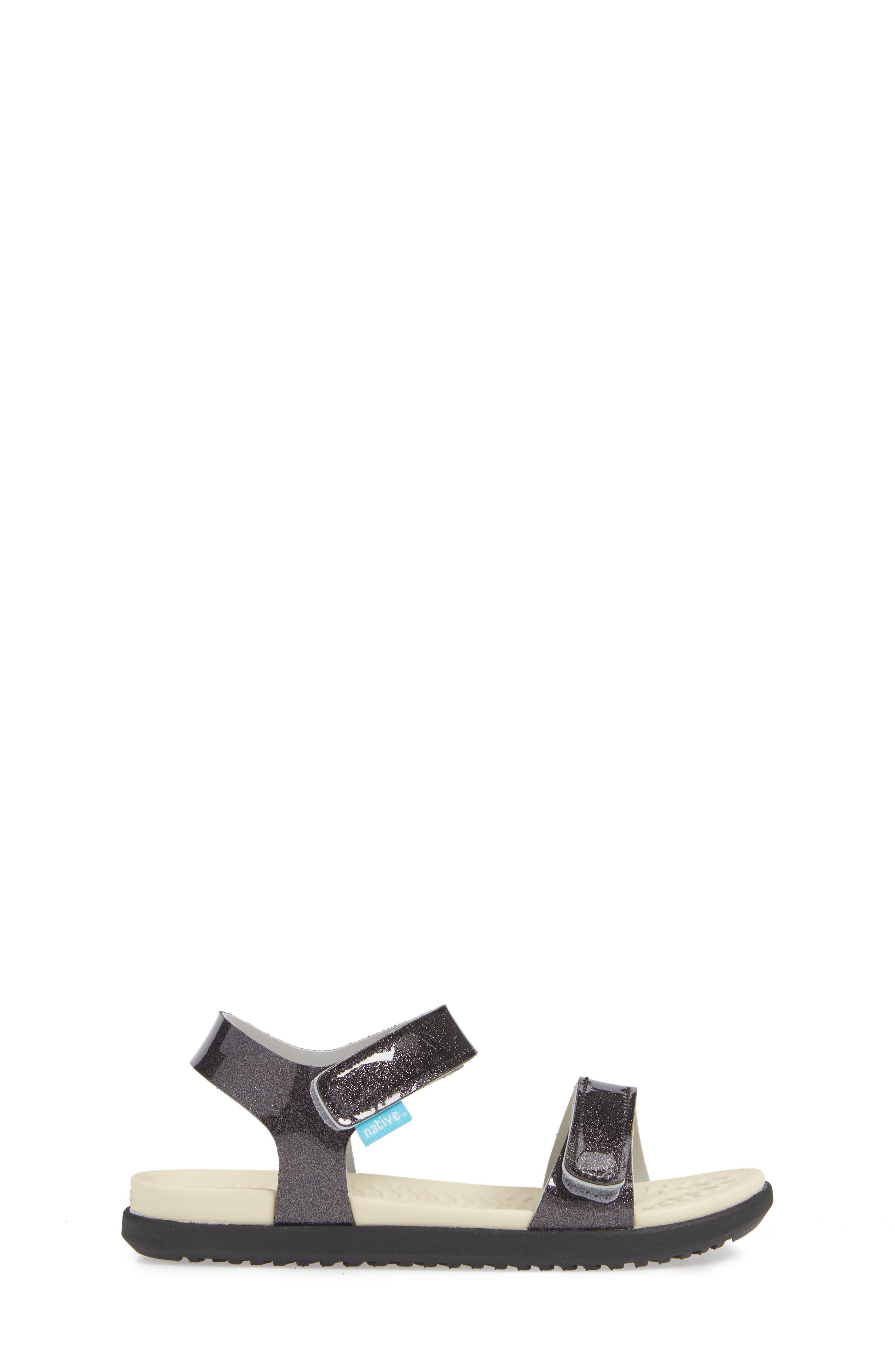 Charley Child Waterproof Flat Vegan Sandal, Alternate, color, BLACK GLITTER/ BONE WHITE