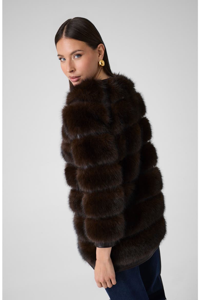 Arielle Faux Fur & Croc Embossed Faux Leather Coat, Alternate, color, A10K-DARK